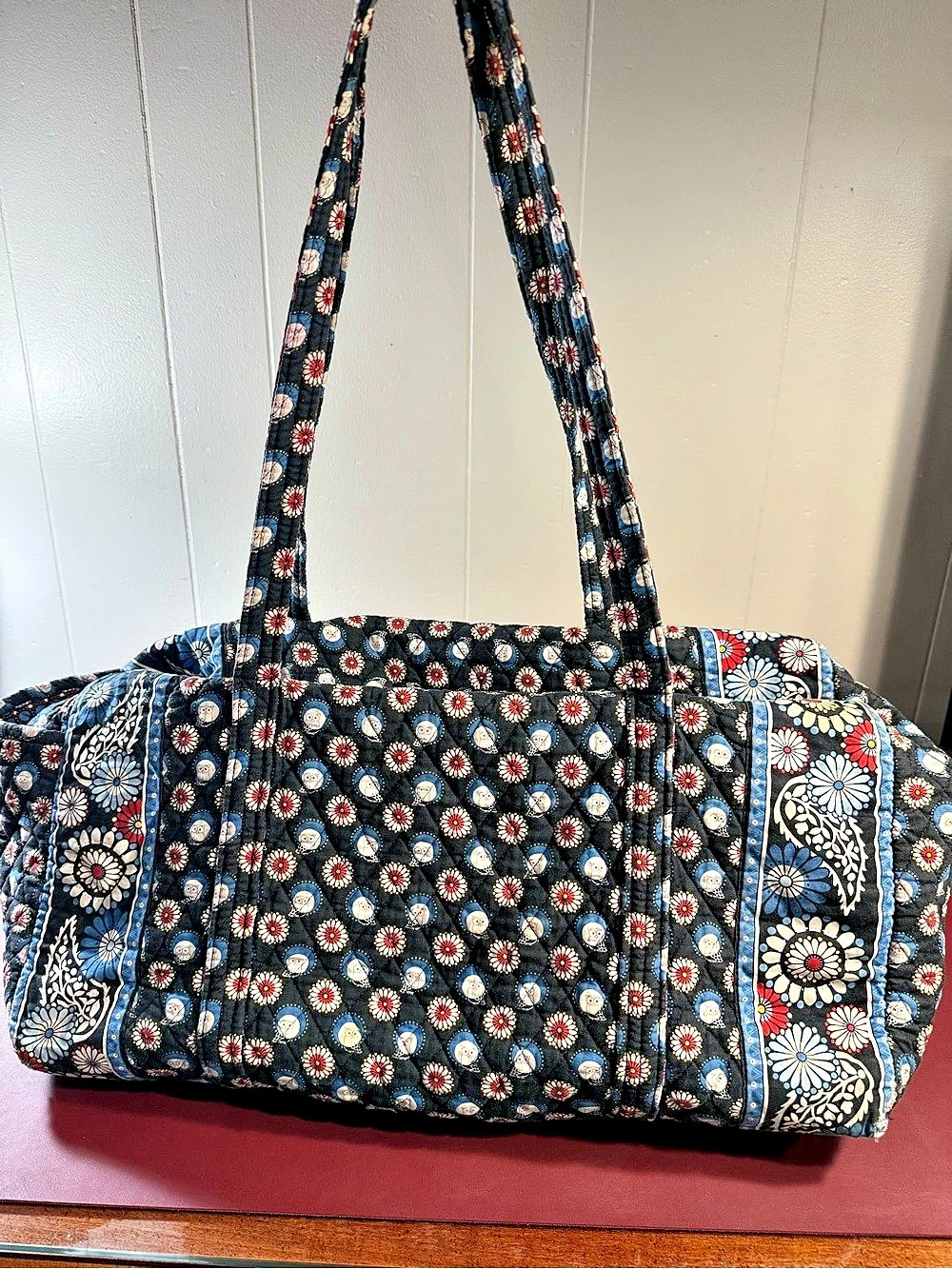 Vintage Vera Bradley Night Owl Large Quilted Cotton Duffle Bag